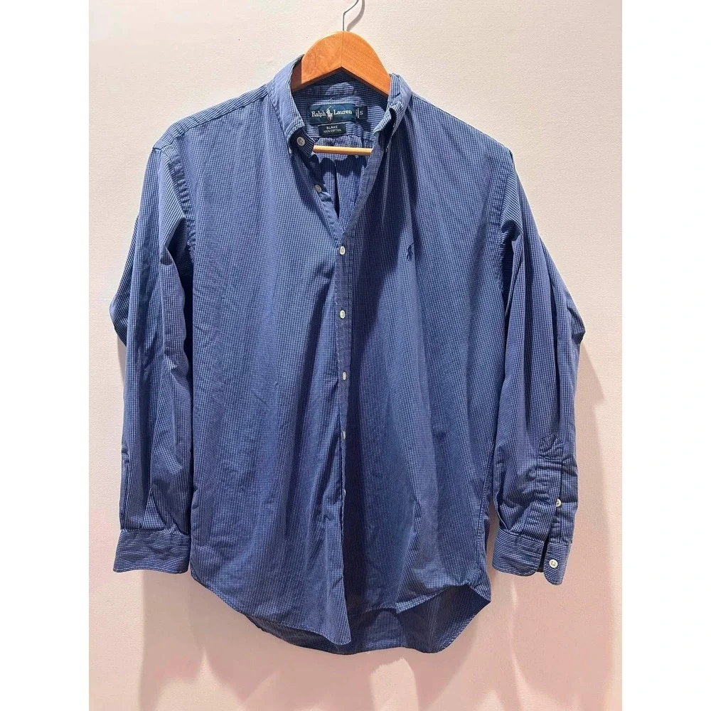 Ralph Lauren Button Down Mens Small Blue Check Blake Cotton Long Sleeve Shirt